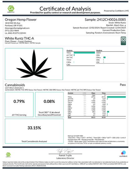 CBD White Runts 7G Farm Act Legal 0.3% COA 21+ **FLORIDA SALES ONLY**